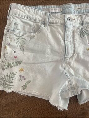 Pilcro and the Letterpress Pale Blue Floral Denim Cutoff Shorts